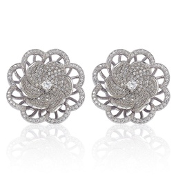 sterling silver cubic zirconia pave flower earrings