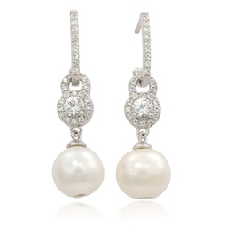 sterling silver pearl and white sapphire drop earrings