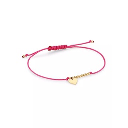 14K Yellow Gold & Heart Charm Pink Cord Bracelet