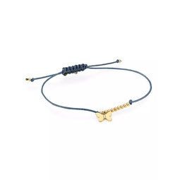 14K Yellow Gold & Butterfly Charm Blue Cord Bracelet