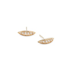 14K Yellow Gold & 0.17 TCW Diamond Leaf Stud Earrings