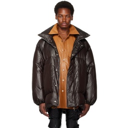 Brown Quilted Down Jacket 232494M178013