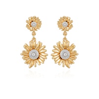 Gold-Tone Sunflower Stud and Dangle Drop Post Earrings