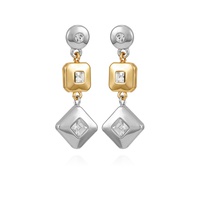 Two-Tone Clear Glass Stone Drop Earrings