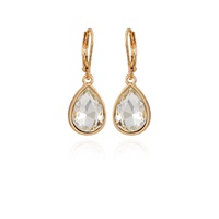 Gold-Tone Pear Shaped Dark Glass Stone Drop Earrings