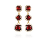Gold-Tone Dark Red Glass Stone Drop Earrings