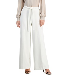 Womens Belted High-Rise Wide-Leg Pants