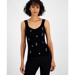 Womens Embroidered Sweetheart-Neck Tank Top Sweater