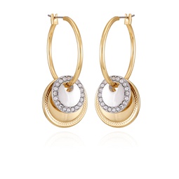 Gold-Tone Glass Stone Circle Coin Hoop Earrings