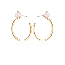 Gold-Tone Imitation Pearl Open Hoop Earrings