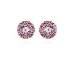 Gold-Tone Lilac Violet Glass Stone Button Earrings