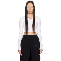 White Cropped Long Sleeve T Shirt 241214F110000