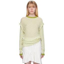 Green   White Striped Long Sleeve T Shirt 241258F110001