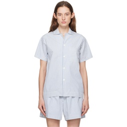 White   Blue Short Sleeve Pyjama Shirt 241482F079033