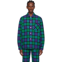 Green   Blue Plaid Pyjama Shirt 241482M218018