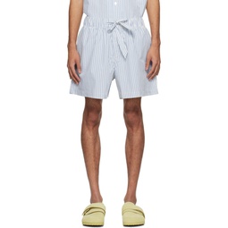 White   Blue Drawstring Pyjama Shorts 241482M218023