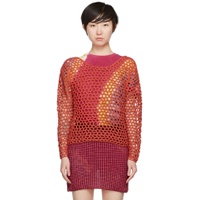 Red Open Knit Sweater 222014F096006