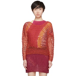 Red Open Knit Sweater 222014F096006