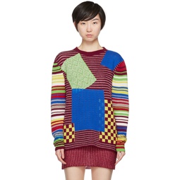 Red Patchwork Sweater 222014F096004