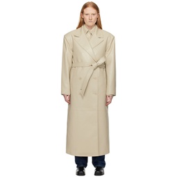 Beige Tina Faux Leather Trench Coat 241115F067003