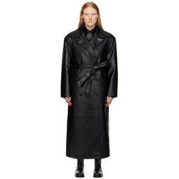 Black Tina Faux Leather Trench Coat 241115F067002