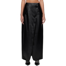Black Nan Faux Leather Maxi Skirt 241115F093006