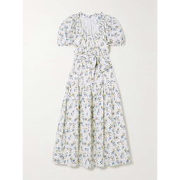 THE GREAT. Moonstone belted tiered floral-print cotton-voile midi dress