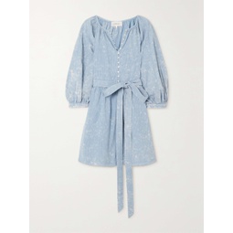 THE GREAT. The Coast Walk striped bleached cotton-chambray mini dress
