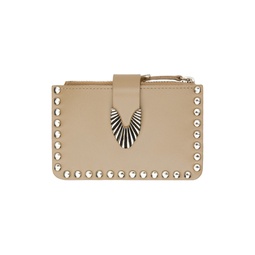 SSENSE Exclusive Beige Studded Leather Card Holder 232492F037001