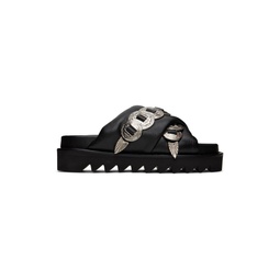 SSENSE Exclusive Black Cross Strap Flat Sandals 231492F124005