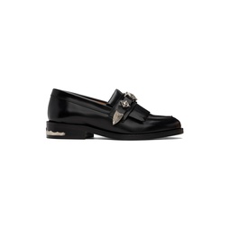 Black Embellished Loafers 241492F121021