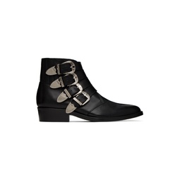 Black Embellished Buckle Cowboy Boots 231688M223006