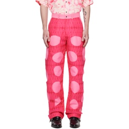 Pink Lace Cutout Trousers 231314M191033