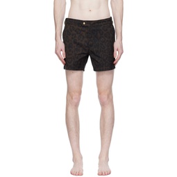 Brown Print Swim Shorts 241076M193010