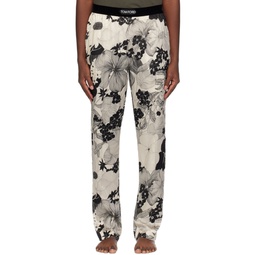 Black   Off White Floral Pyjama Pants 241076M218000