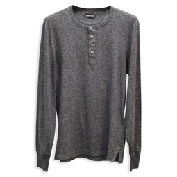 Tom Ford Buttoned-Up Long Sleeve T-Shirt In Grey Cotton