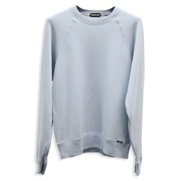 Tom Ford Crewneck Long Sleeve Sweater In Pastel Blue Cotton