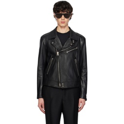 Black Biker Leather Jacket 241076M181001