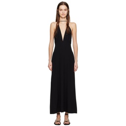 Black Double Halter Maxi Dress 241771F055019