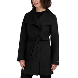 Womens Doubled-Faced Wool Blend Wrap Coat