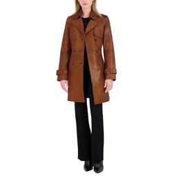Womens Natalie Belted Leather Trench Coat