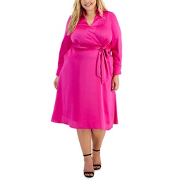 ASL Plus Size Collared V-Neck Side-Tie Midi Dress