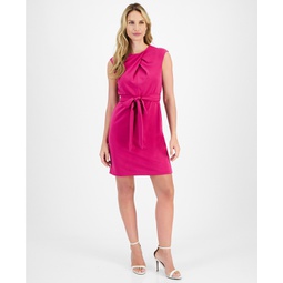 Petite Cross-Neck Tie-Waist Sleeveless Dress