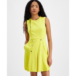 Petite Button-Trim Fit & Flare Dress