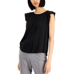 Pleated Flutter-Sleeve Top