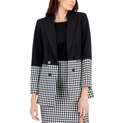 Womens Houndstooth Colorblocked Jacket