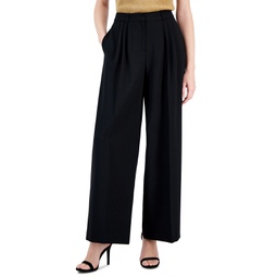 Womens Pleated-Front Wide-Leg Pants