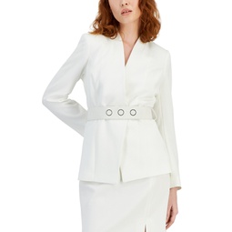 Womens Belted Wrap Collarless Blazer