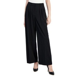 Womens Pleated-Waist Wide-Leg Pants