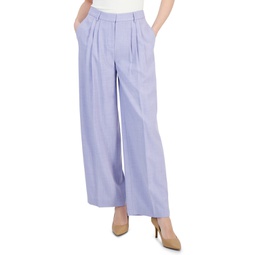 Womens Pleated-Waist Wide-Leg Pants